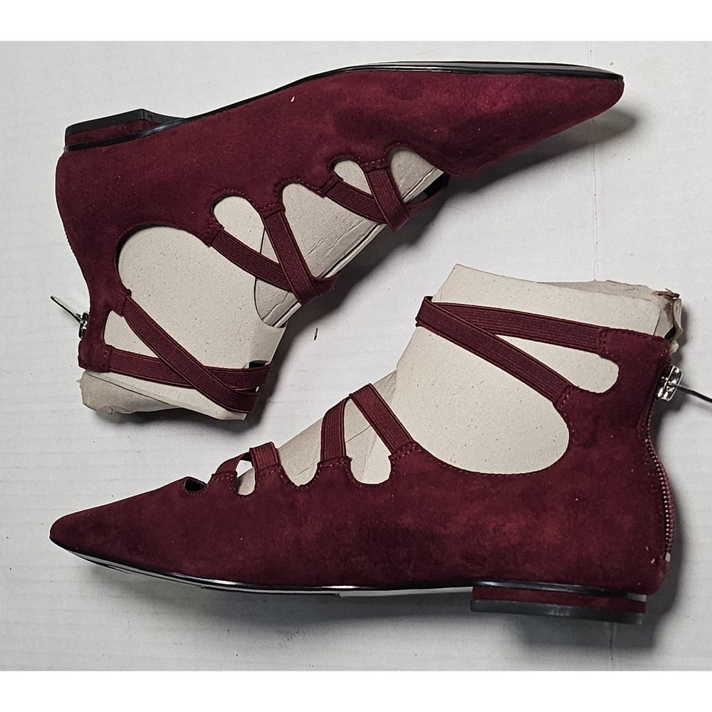 Marc Fisher Annabeth Dark Red Suede Strappy Pointed Toe Flats Back Zip Womens 5M - Picture 2 of 9